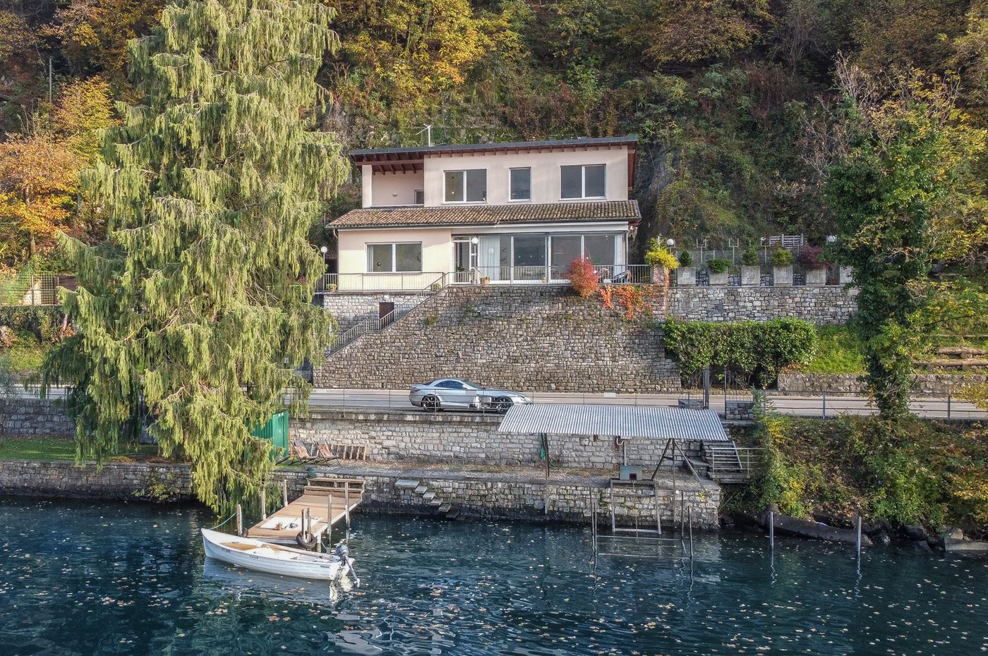 Villa on Lake Lugano with berth for sale in Brusino Arsizio